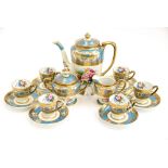 A Noritake hand painted coffee set, comprising coffee pot, six cups and six saucers,