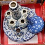 Chinese and Japanese blue and white ceramics including Tulip vase, chargers,