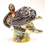 A large Royal Crown Derby Black Swan paperweight 218/300, with original box, gold stopper,