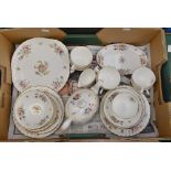 A Minton Marlow pattern teaset - six trios, milk, sugar, teapot, six bowls, six side plates etc