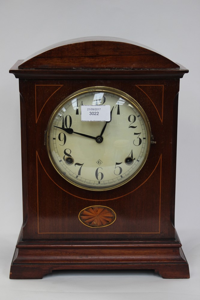 An Edwardian mahogany eight day mantle clock,