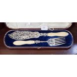 Elkington finely decorated cased set of silver fish servers,