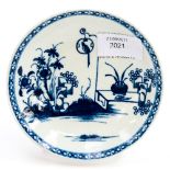 A Worcester Blue & White Saucer, Bird in a ring pattern, date circa 1765,