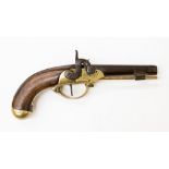 A 19th century percussion cap pistol, walnut stock, the lockplate signed Manbeuge.