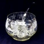 A Royal Doulton Punch Bowl with cups and ladle (hand blown/pulled)