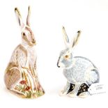 Royal Crown Derby paperweights Midsummer Hare and Starlight Hare,