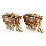 Royal Crown Derby pair of Gypsy Caravan paper weights, both The ledge Wagon,