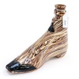 An unusual Agate ware Spirit Flask in the form of a Boot, date circa 1840, size 18cm long,