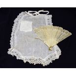 A 19th century Chinese bone fan a/f, together with a maids apron,