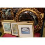 Two gilt mirrors, Japanese lacquered tray,