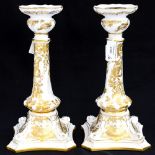 A pair of Royal Crown Derby 'Gold Aves' candlesticks, standing approx 27cms high,