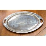 A Victorian silver oval two handled tray with fluted border and reeded rim, Sheffield 1892,