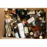 Whisky and alcohol miniatures including Sheeps Dip, Laphroaig, Gin, Martini, Mahon, Booths, Martell,