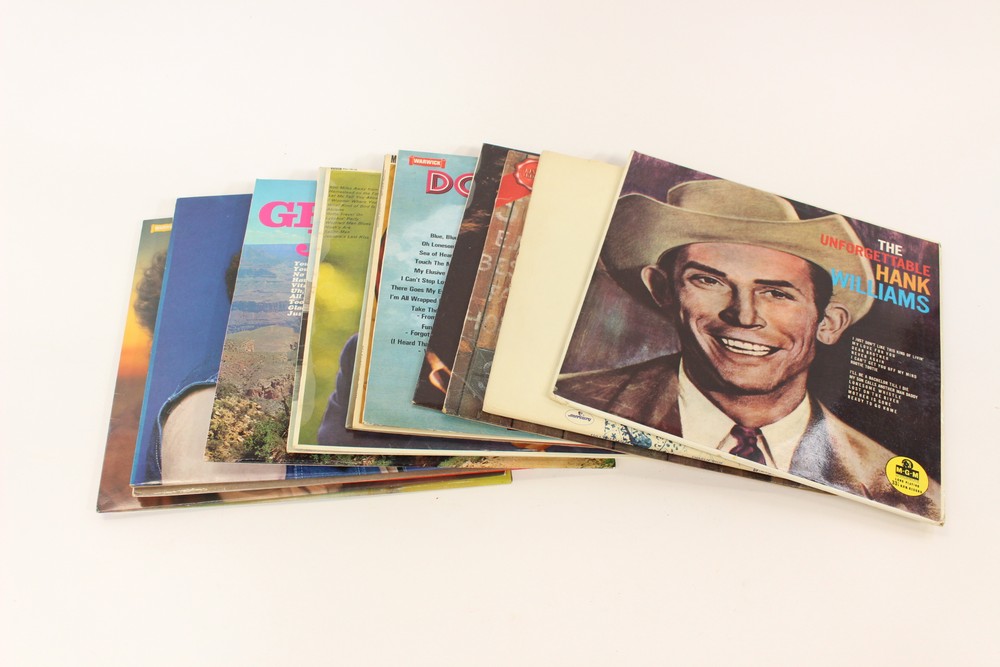 LPs of Country Music, Hank Williams, Yellow Label, Dolly Parton, Charlie Rich, Don Gibson,