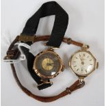 A 1920s 9ct gold ladies wristwatch on silk strap,