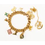 A 9ct gold charm bracelet with a 9ct gold pendant of a lion and chain, total weight approx 39.