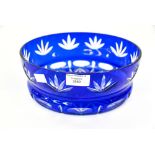 A 20th Century Bohemian blue overlay cut glass bowl