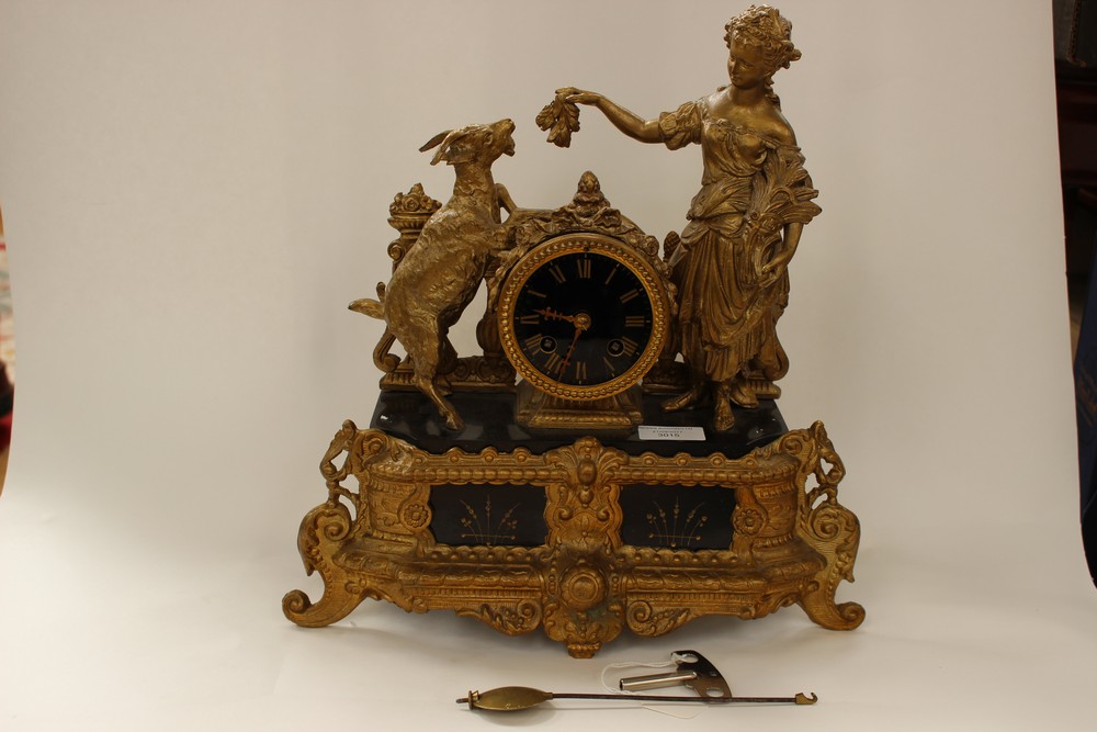 A Vincenti & Cie 19th century spelter mantle clock,