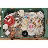A box containing a collection of assorted ceramics, including Wedgwood etc