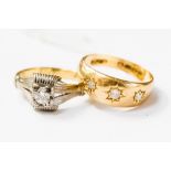 Two 18ct gold and diamond rings, one diamond solitaire, approx diamond weight being .