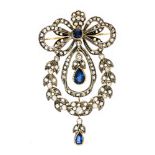 A diamond and sapphire pendant brooch,