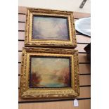 A pair of 'Grand Tour ' style paintings on metal with wood and gilt geso frames