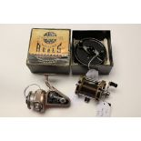 Angling interest: three fishing reels by JW Young & Son. Freedex, a Gildex and an Ambidex.