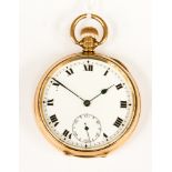 A 9ct gold open faced pocket watch, manual wind movement 1922, gross weight 77.