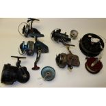 Angling interest: a collection of seven fishing reels to include Youngs Ambidex, Intrepid, Contact,