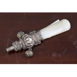 Silver and mother of pearl baby teething rattle,