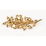 A 9ct gold seed pearl set spray brooch,