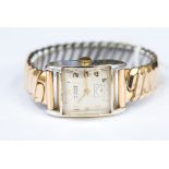 A 1930s Nidor Swiss gentlemans bracelet watch, subsidiary dial, bowed glass,