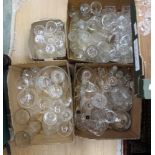 Four boxes of assorted glassware, including facetted wine glasses, Victorian glassware, decanters,