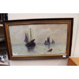 Framed oil on canvas, signed F.M. Smith, Sailboats, with a framed still life, signed J.