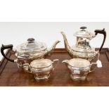 A silver four piece tea/coffee set of octagonal form, geometric border, Sheffield 1977,