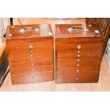 Two dentist tool cabinets with tools,