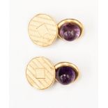 A pair of amethyst 14ct yellow gold cufflinks,