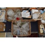 Three boxes of assorted cut glasses, vases, bowls, Georgian Crystal and others,