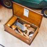 A Victorian oak tool chest containing twenty two tools (1)