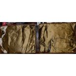 A collection of gold silk curtains, interlined and lined, comprising two full length,