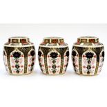Three Royal Crown Derby, pattern 1128 large ginger jars and covers,