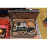 A wooden box with brass plaque belonging to torpedo, submariner instructor, full of tools,