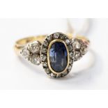 A Victorian blue sapphire and old cut diamond ring,