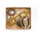 A collection of miniatures including still life, small Limoges plaques,