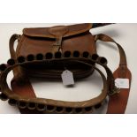 A Cartridge Bag by "Brady of Halesowen": a brown leather cartridge belt for 12 Bore cartridges with