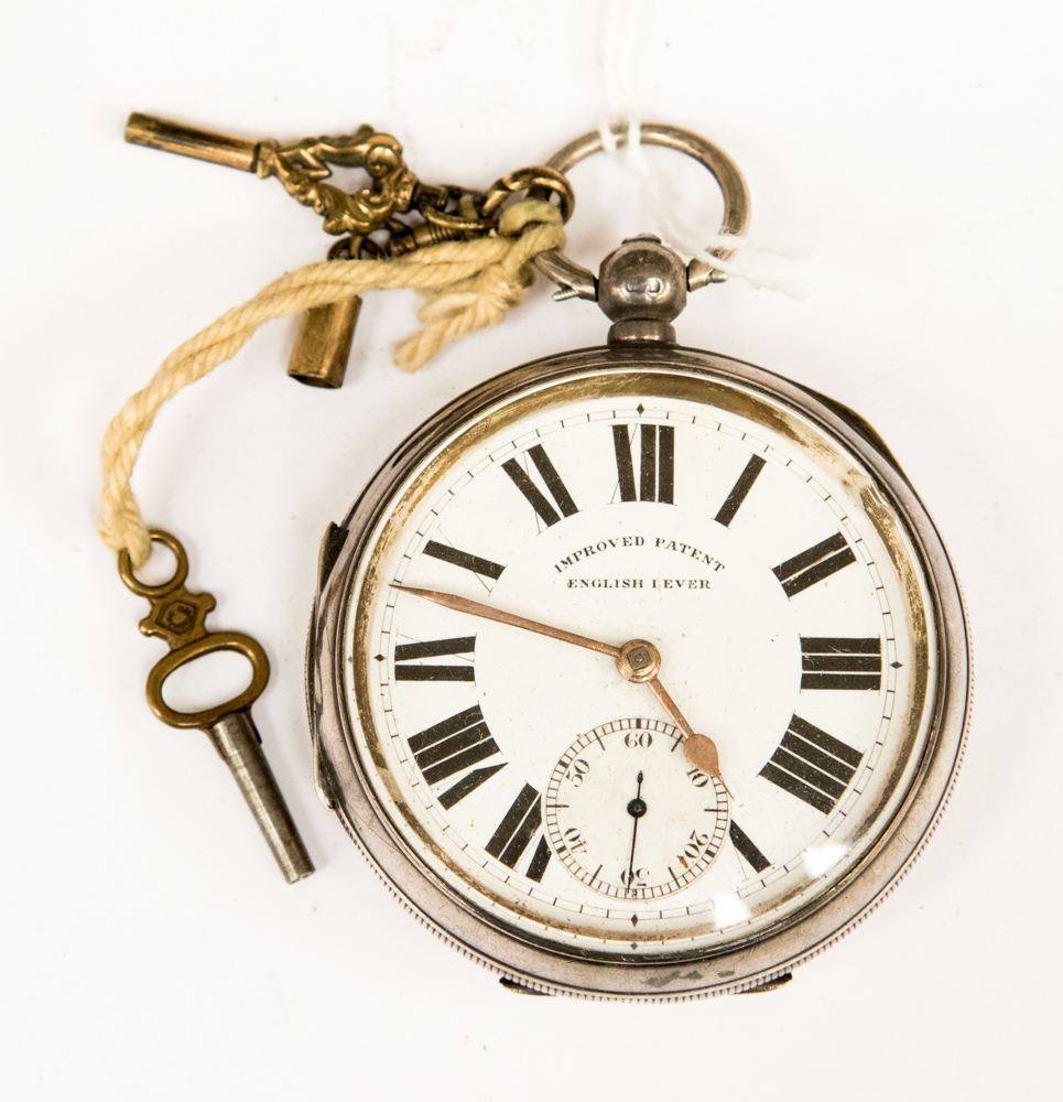 A silver Edwardian pocket watch, Chester 1908, improved Patent English Lever,