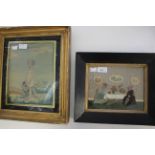 Pair of Victorian silk embroidered pictures,