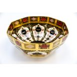 A large Royal Crown Derby, pattern 1128 octagonal fruit bowl,