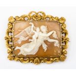 A large cameo brooch featuring an angel and cherub,