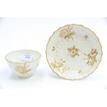 A Flight Worcester White & Gilt Fluted Tea Bowl & Saucer, date circa 1800,